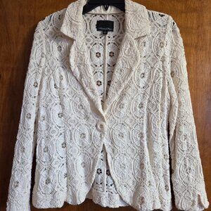 Cynthia Rowley Lace Jacket Blazer Ivory One Button Size Large